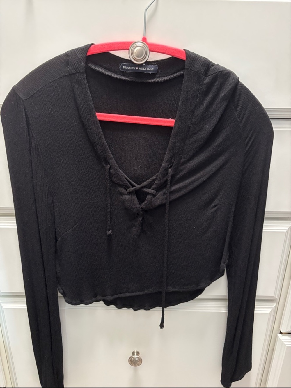 Brandy Melville Black Lace-Up Crop Hoodie